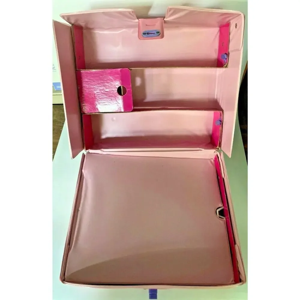 Vintage 1989 Mattel Barbie Doll Pink Fashion Vinyl Carry Case Trunk Wardrobe BD7